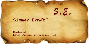 Simmer Ernő névjegykártya